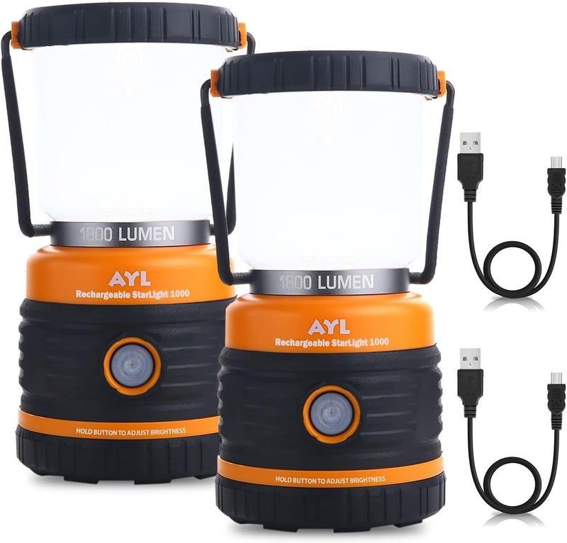 AYL LED Camping Lantern Rechargeable, 1800LM, 4 Light Modes, 4400mAh Power Bank, IP44 Waterproof, Perfect Lantern Flashlight for Hurricane, Emergency, Power Outages, Home and More, with USB Cable (2 Pack) - Image 1